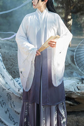 Gray Transition Chiffon Wide Sleeves Chinese Style Three Piece Suit Classic Mens Hanfu